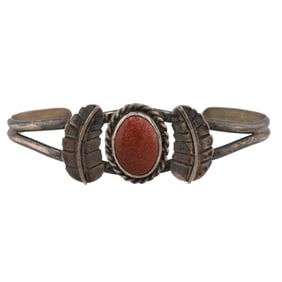Vintage Navajo Goldstone Sterling Cuff Bracelet