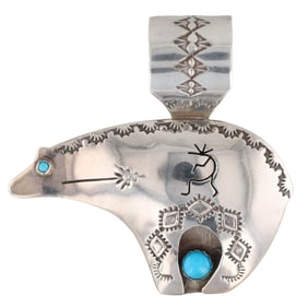 James Delgarito Navajo Turquoise Sterling Bear Pendant