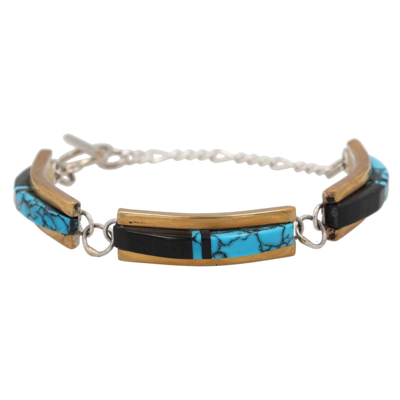 Signed Nez Navajo Raised Inlay Sterling Toggle Clasp Bracelet (1 of 7)