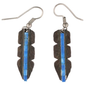 Lester Jackson Navajo Sodalite Sterling Feather Earrings