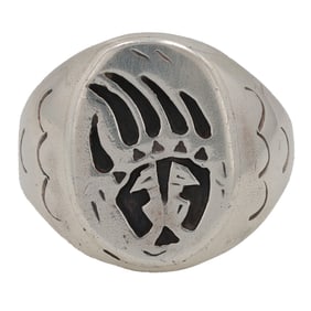 Greg Pat Navajo Bear Paw Sterling Ring Sz 13.75