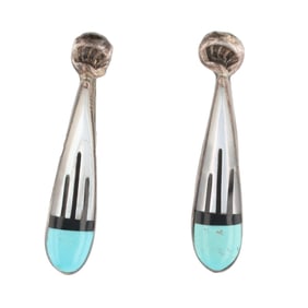 Vintage Zuni Sterling Multistone Inlay Earrings