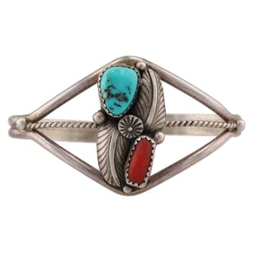 Paul Johnson Navajo Turquoise Coral Sterling Cuff Bracelet
