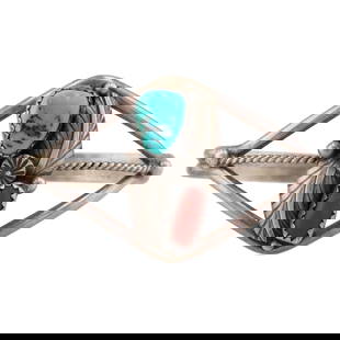 Paul Johnson Navajo Turquoise Coral Sterling Cuff Bracelet: Paul Johnson Navajo Turquoise Coral Sterling Cuff Bracelet 13g