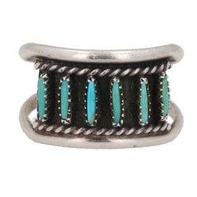 Vintage Zuni Needlepoint Turquoise Sterling Ring Sz 8.25