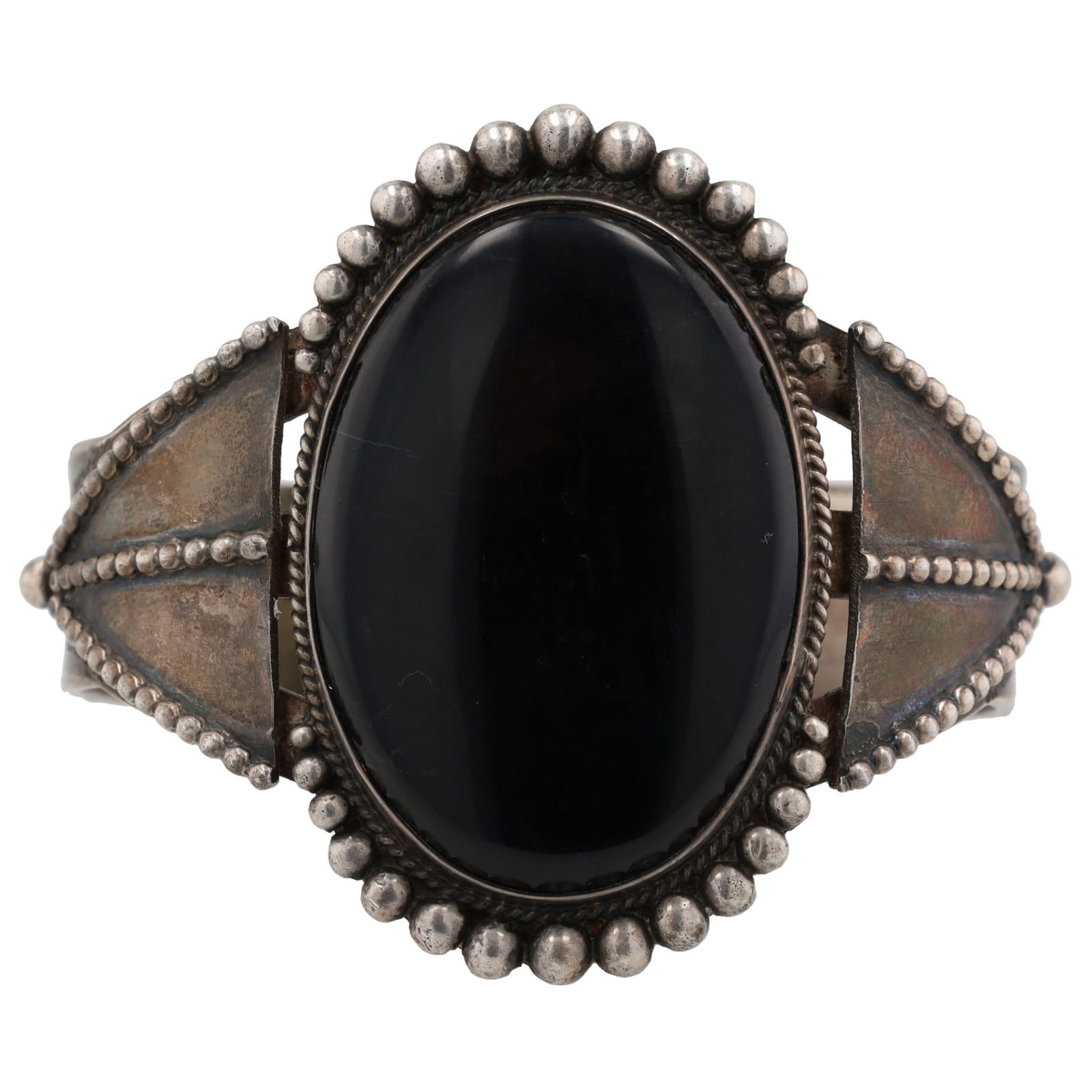 Pictomark Signed Navajo Onyx Sterling Cuff Bracelet (1 of 7)