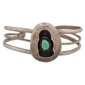 Vintage Navajo Turquoise Sterling Shadow Box Cuff Bracelet 13g