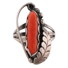 Pictomark Signed Navajo Coral Sterling Ring Sz. 6