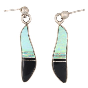 First American Traders Gallup Opal Onyx Sterling Earrings