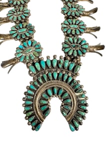 Victor Moses Begay Turquoise Cluster Sterling Squash Blossom Necklace