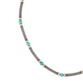 David Yurman 14K White Gold Turquoise Sterling Necklace