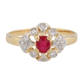 18K Gold, Ruby and Diamond Ring, 2.4g. Sz 6.5