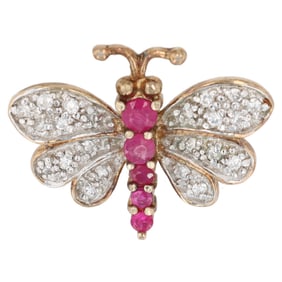 14k Gold, Ruby and Diamond Butterfly Pin, 4.1g