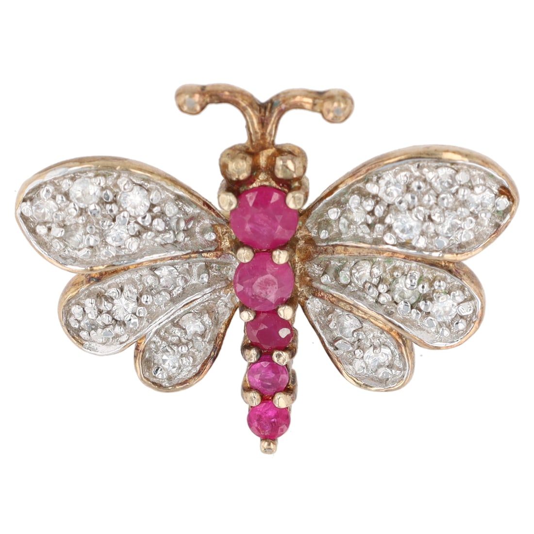 14k Gold, Ruby and Diamond Butterfly Pin, 4.1g (1 of 4)