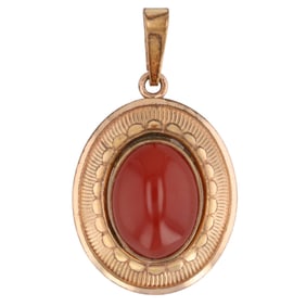 Antique French Gold Plated Garnet Cabochon Pendant
