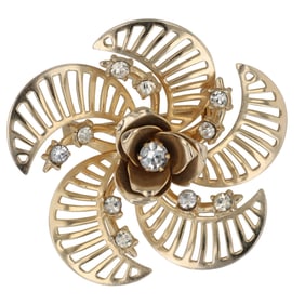 Vintage Mid-Century. "Coro" Gold Tone Spiral Brooch w/Floral Motif, Signed. 9.7g