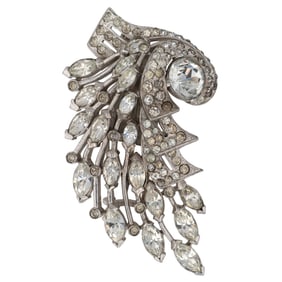 Stunning, "Eisenberg Collectible" 1940s, Rhodium Plated/Rhinestone Dress Clip. Massive! 49.8g