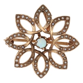 Antique 14k Gold French Opal and Seed Pearl Brooch/Pendant