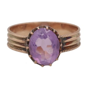 Victorian, 10K Gold, Faceted Rose de France Amethyst Ring, Sz 6.5