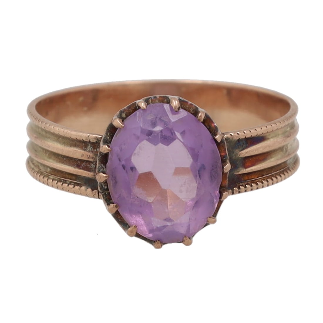 Victorian, 10K Gold, Faceted Rose de France Amethyst Ring, Sz 6.5 (1 of 5)