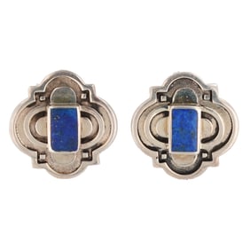 Signed Sterling Silver Lapis Lazuli Artisan Earrings 9.6g
