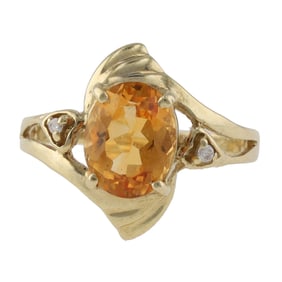 Vintage 14k Gold Citrine Diamond Ring Sz 6.75