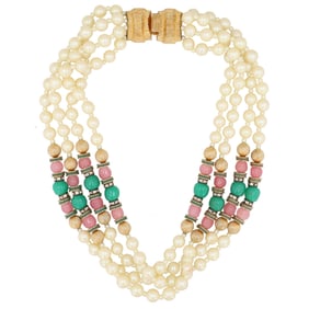 Vintage Gay Boyer Costume Rhinestone Station Pearl Necklace
