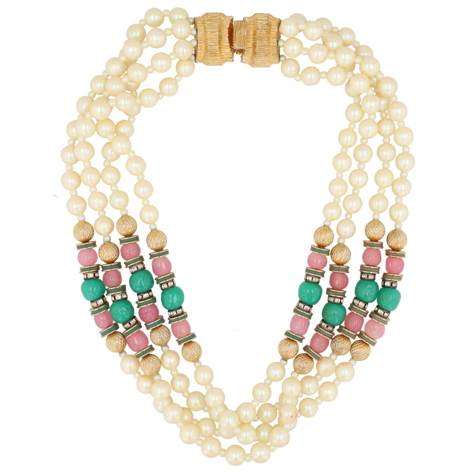 Vintage Gay Boyer Costume Rhinestone Station Pearl Necklace (1 of 6)