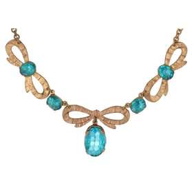 Beautiful Czech Glass Gold Tone 1930s Bow Necklace
