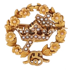 14k Gold Seed Pearl Antique Christian Science Brooch