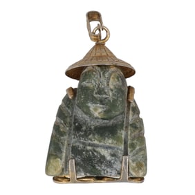 Antique Hand Crafted Sterling Silver and Jade Buddha Pendant