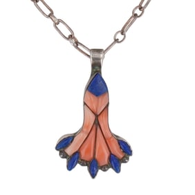 Carolyn Bobelu Sterling Zuni Sterling Silver Inlaid Necklace Titled "Delicate Balance"