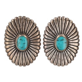 Very Fine Sterling Silver Turquoise Concho Earrings