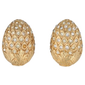 Vintage Castlecliff Gold Tone Rhinestone Clip-On Costume Earrings