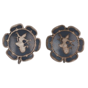 1930s Sterling Silver Siam Niello Screw-Back Earrings