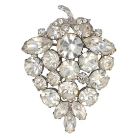 Weiss Mid-Century Rhodium Plated Rhinestone Grape Bunch Brooch