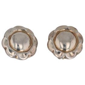 Vintage Mexico Sterling Silver Button Clip-On Earrings