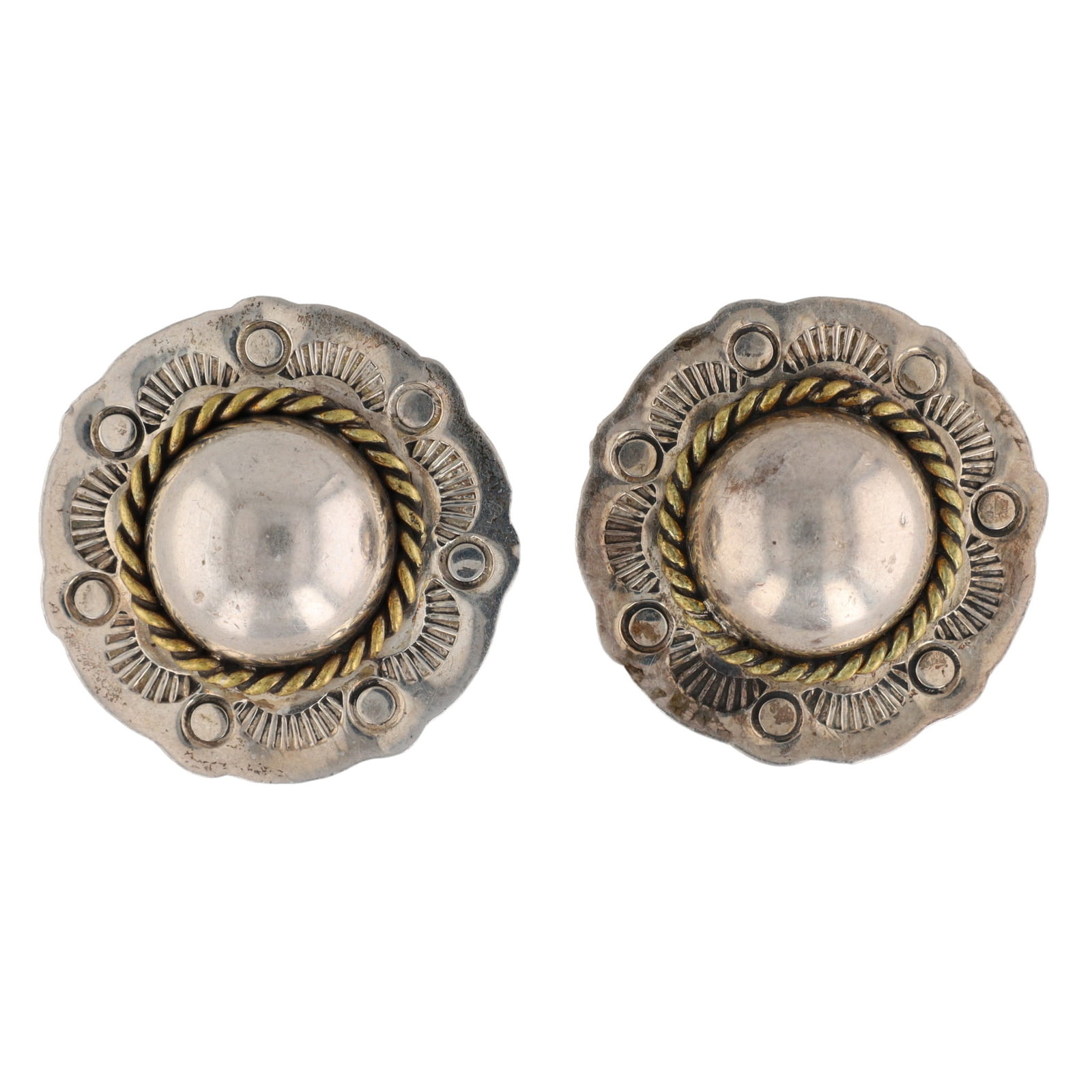 Vintage Sterling Silver Hand Wrought Clip-on Earrings: Vintage Sterling Silver Hand Wrought Clip-on Earrings with Etching and Rope Design Marked 925. Probably Made in Mexico