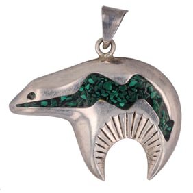 Native American Sterling Silver Sterling Navajo Bear Heartline Fetish Pendant