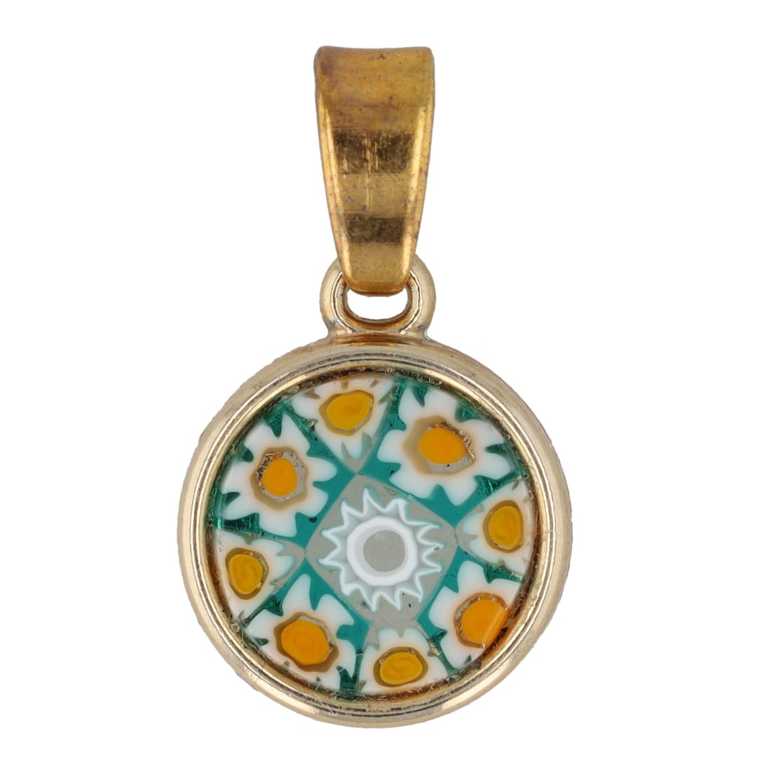 Murano Glass Sterling Silver, Gold Tone Millefiori Pendant Charm: Murano Glass Sterling Silver, Gold Tone Millefiori Pendant Charm, Marked Made in Italy, Murano Glass. 1.7g