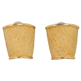 French Couture Textured Gold Tone Power Clip Earrings