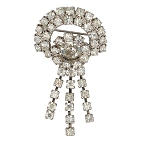 Art Deco Rhinestone Rhodium Plated Costume Tassel Brooch