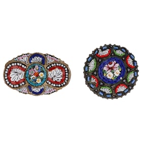 Very Fine Vintage Italian Floral Motif Micro Mosaic Pins AS-IS