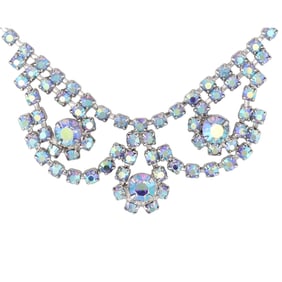 1950s Blue Aurora Borealis Crystal Choker Necklace