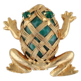 Mid-Century Gold Tone Frog Brooch
