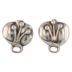 Vintage Sterling Silver Floral Motif Screw Back Earrings