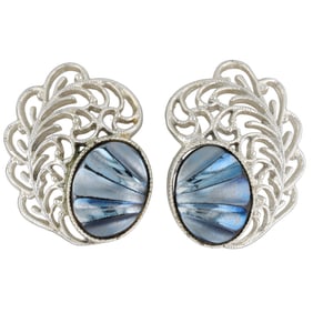 1962 Sarah Coventry "Royal Plumage" Collection Silver Tone Clip On Earrings