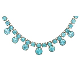Mid-Century Vivid Blue Rhinestone Choker
