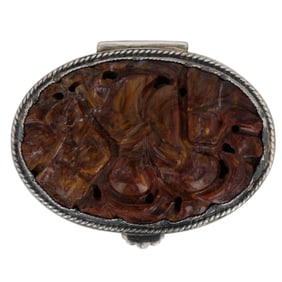Chinese Export Sterling Silver Trinket Box with Detailed Porcelain Lid