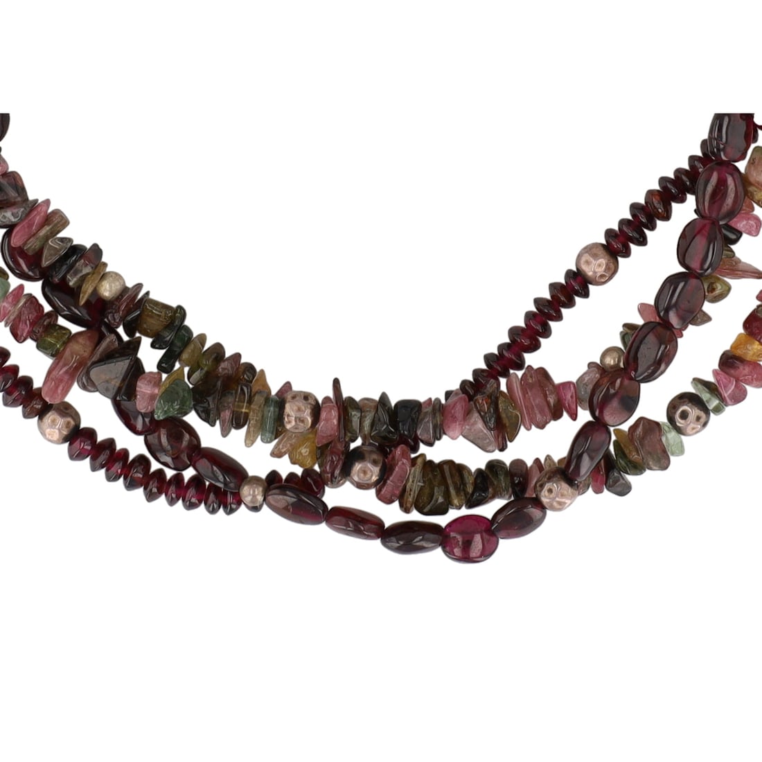 Israel Four Strand Garnet Stone Sterling Clasp Necklace: Four Strand Garnet/Mixed Stone Necklace with Sterling Clasp, Signed and Marked A.S. 925 Israel